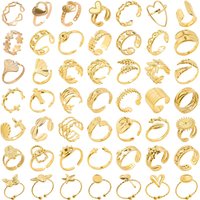 Bague 18k Gold Plated Open Adjustable Stainless Steel Rings For Women Men Accessories Cross Shell Plant Leaf Ring Finger Jewelry
