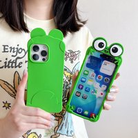 3D Soft Silicone Funny Cartoon Big Eyes Green Frog Phone Case for iPhone 17/16/15/14/13 Pro Max Shockproof Cover Funda 17 Pro