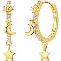 925 Sterling Silver Gold Sun Moon Star Dangle Hoop Earrings for Women Celestial Boho Cute Birthday Gift Jewelry
