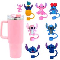 Hot Toys 1-7pcs 3D Stereo Stitch Straw Cover Cap 10MM Drink Straw Plug Reusable Fit Cup Accessories Straw Cap Charms Pendant Gif