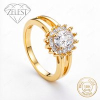 925 Silver 18K Gold Plated Exquisite Sunflower Zircon Ring Women Fashion Party Favor Accessories Jewelry