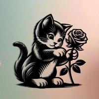 2D Flat Black Cat Metal Wall Art, Abstract Kitten Sculpture for Farmhouse Living Room Decor