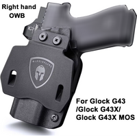 Tylko dla: G43 /G43X & G43X MOS, kabura Kydex OWB, dźwiękowy sygnalizator, mocowanie celownika, wycięcie na optykę, dla praworęcznych.