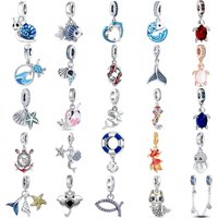 925 Sterling Silver Ocean Marine Animal Charms Dolphin Turtle Mermaid Tail Fish Snail Shark Octopus Starfish DIY Jewelry Gift