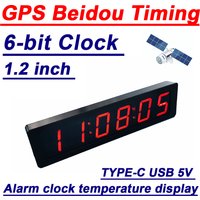 1.2 Inch 6-Bit Clock LED Digital Electronic Clock W Second Display TIME Alarm Clock Temperature GPS Beidou Timing Typc-C USB 5V
