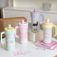 1000ML Thermos Water Cup For Girls Ice Coffee Cup With Handle Straw Tumbler Large Capacity 316 Stainless Steel Insulated Cup