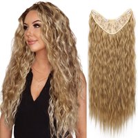 Jeedou Synthetic Hair Long Deep Wavy Hair Clip in Hair Extension V-Shape One Piece With 4Clips Blonde Color Hairpieces For Girls