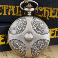 Montre de poche à Quartz pour hommes, design d'engrenage en Bronze, unisexe, mode arabe numérique, collier pendentif, montre cadeau