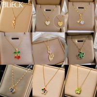 EILIECK 316L Stainless Steel Heart Flower Colorful Zircon Pendant Necklace for Women Luxury Neck Chain Fashion Jewelry Gift