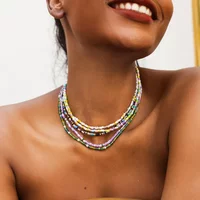 Bohemian Multi-layer Colorful Beaded Necklace Choker Set Women Girls Sweet Fashion Neck Chain Vacation Daily Jewelry Gift