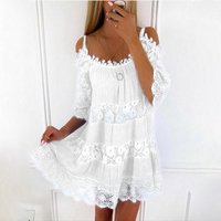 Summer Lace Splicing Dresses Women Clothing 2024 Fashion Sweet Short Sleeve Mini Dress Sling Off Shoulder Midi Dresses Vestidos