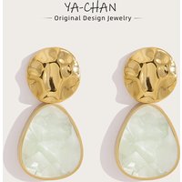 YACHAN 18K Gold Plated Stainless Steel Drop Earrings for Women Irregular Hammered Metal Acrylic Dangle Earring Trendy Jewelry