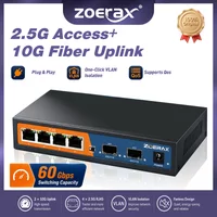 ZoeRax 6-Port Multi-Gigabit Switch with 4-port 2.5Gb RJ45 and 2-port 10G SFP+ Unmanaged Network Switch Support 4K, QoS, VLAN