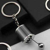 Solid Metal 6-Speed Manual Gear Shift Knob Keychain, 3D Realistic Car Shifter Pendant with Black Base, Cool Automotive Jewelry f