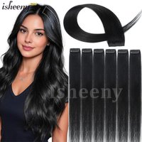 isheeny 6PCS Mini Clip in Human Hair Pad 1clip on Hair Extensions 12inch/16inch 30g/pack Natural Straight Clip Hairpieces
