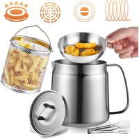 1.5,2L Oil Filter Pot with Deep Fryer Basket-Kitchen Large Capacity Versatile SUS304 Oil Strainer Vessel and Bacon Grease Saver