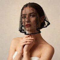 Vintage White Black Red Pearls Beads Brides Veil Headwear Solid Color Short Bride Head Gauze Wedding Veils Party Headpieces