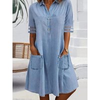 Casual Solid Dress Lady Fashion Short Sleeve Button Pockets Pullover Loose Dresses For Women Summer Holiday Womens Clothing New