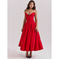 Summer Formal Occasion Strapless Dress Sexy Elegant Fit and Flare Birthday Party Dresses Red Women's Clothing