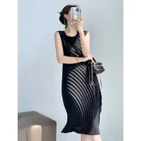 Miyake Niche Chic Irregular Sleeveless Pleated Dress for Women 2025 New Round Collar Loose Casual Summer White Dresses