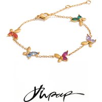 Yhpup Stainless Steel Colorful Cubic Zirconia Butterfly Chain Bracelet Bangle Exquisite Trendy Premium Wrist Jewelry Gift
