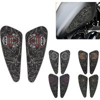 1 Set Vintage Floral Skull Motorcycle Tank Pads Anti-Scratch Waterproof Grip Decals for Fuel Tank Protection