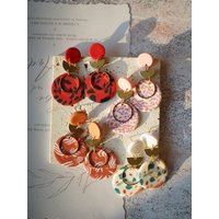 Multi-Color Polymer Clay round Disc Earrings with Trendy Metal Chip Rings Dangle Dots for Women Fashionable Daily Party Accessor