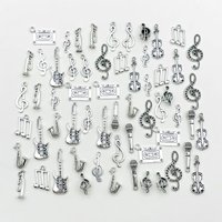 Mix 60pcs Antique Silvery Musical Instrument Notes Charms Pendants For Jewelry Making Guitar Piano Violin Findings