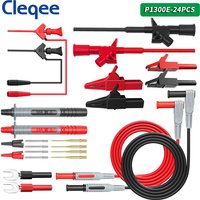 Cleqee P1300E 24PCS Multimeter Test Leads Kit with Replaceable Test Probe Alligator Clip Test Hook 4mm Banana Plug Cales 1M