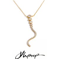 Yhpup 42+5cm Stainless Steel Bling Cubic Zirconia Drop Necklace High Quality Dainty Summer Fashion Prethoracic Sexy Jewelry