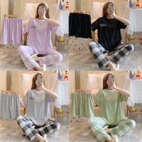New women's summer three-piece pajamas homewear women short-sleeved trousers cartoon leisure women's homewear pajamas set