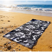 Large Microfiber Beach Towel, Black & White Camouflage Print, Sand Free & Quick Dry, for Military Style Summer Beach Use