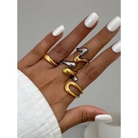 Ingemark 4Pcs/Set Creative Smooth Surface Irregular Open Rings Women New Trend Goth Adjustable Rings Suitable for Daily Jewelry