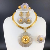 ESALE Brazil Gold Plated Jewelry Set For Women Classic Round Necklace Earrings Bracelet And Ring 4pcs Party Set Jewelry Trending
