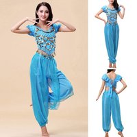 2Pcs/set Charming Sequin Tassels Belly Dance Costume Set Harem Pants Shiny Sequin Tops Nightclub Crop Top Dance Wear Festivals