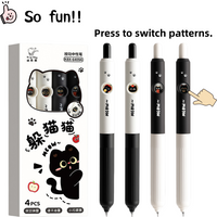 One-Touch Expression-Changing Little Black Cat Pen, Stress-Relief Creative Cartoon Retractable Signature Pen, High-Quality Stationery for Students' Daily Writing and Exam Practice