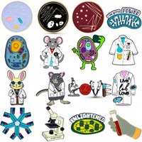 Harong Cartoon Science Enamel Brooche Biology Chemistry Scientist Pins Cell Petri Dish Lab Jewelry Lapel Badges Bag Accessories