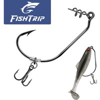 FishTrip 10Pcs Swimbait Hooks with Stinger Treble Hook Weedless Twist Lock Bait Stopper Worm Hooks for Bass Fishing Soft Plastic