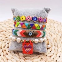 Rice bead bracelet Devil's eye Design Bohemia Adjustable Hand knitting Versatile Rainbow Arrow Pearl Heart Beaded bracelet set
