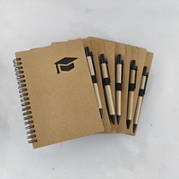 Kraft Notebook with pen,graduation book with customized logo,70sheets 80gsm recycled lined paper