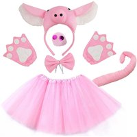 7pcs Kids Teens Pig Tutu Set Skirt with Headband Tail Bow Tie Nose Girl Women Animal Theme Party Halloween Costume Cosplay