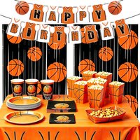 Basketball Party Suppplies Basketball Print Foil Fringe Curtains Banner Disposable Tableware Sports Basketball Birthday Decors