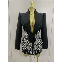 2025 Sparkly Crystal Chains Pearls Long Sleeve Mini Dress Women Birthday Evening Party Nightclub Outfit Singer Wedding Costume