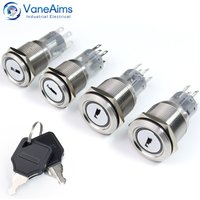 19MM 22MM Metal Key Knob Switch Waterproof Led Light Latching Self-locked 2/3 position 1NO1NC 2NO2NC Rotary Button Switch 12V