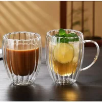 Stripe Double Wall Glass Cup High Borosilicate Heat Resistant Water Cups Transparant Juice Coffee Water Cup Drinkware Glass Mug