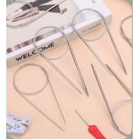 9-Piece Long Knitting Needle Set, Stainless Steel Circular Knitting Needles Set, Includes 2mm, 2.5mm, 3mm, 3.5mm, 4mm, 4.5mm, 5mm, 5.5mm, 6mm, Length 40Cm-120Cm, Beginner Metal Knitting Needles with