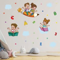 cartoon baby reading book wall sticker for kids room self adhesive classroom pencil wall decal