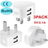 3Pack Dual Port USB Plug UK Adapter 5V 2.1A USB Charger Universal Mobile Phone USB Travel Adapter for iPhone 6/7/8 samsung S23