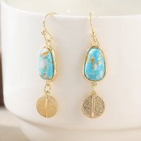 Blue Turquoise Geometric Shape Gold Plated Earrings For Women Hammered Dangle Hook Earrings Jewelry Gifts