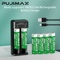 PUJIMAX 18650 Li-ion Battery 3.7V 2500mAh Rechargeable Battery for Flashlights Toy Pointer Doorbell Lithium Battery with Charger